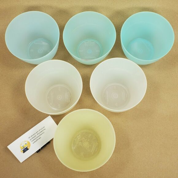 Vintage Set of 6 Tupperware Refridgerator Bowls # 148 Green White Yellow Plastic - Picture 2 of 4